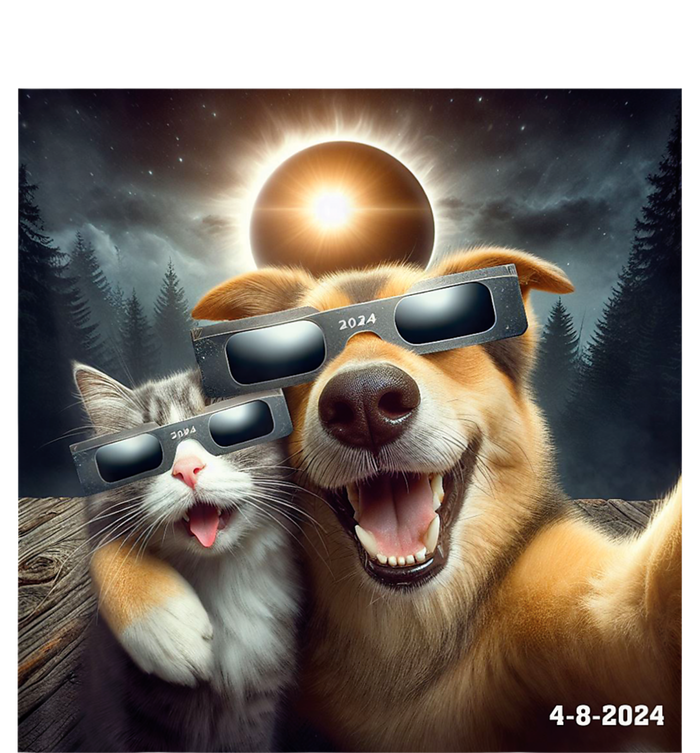 Cat And Dog Selfie With Solar 2024 Eclipse Wearing Glasses Hooded Wearable Blanket