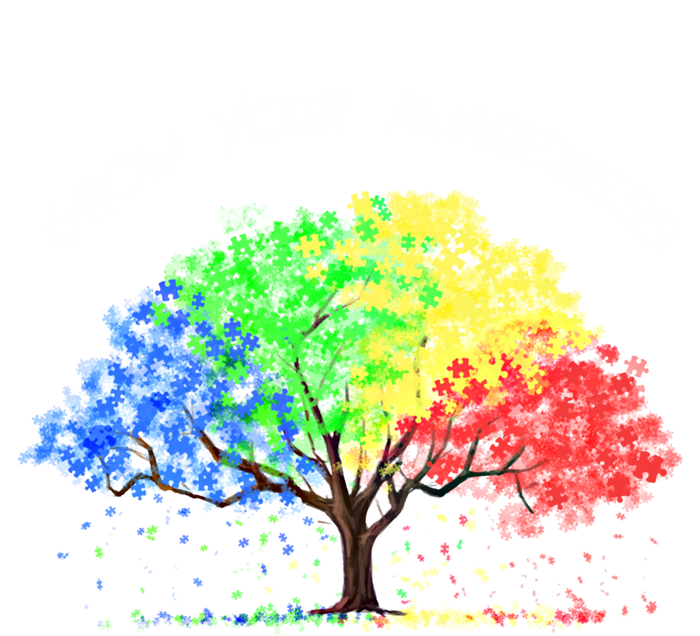 Autism Awareness Rainbow Tree Grow Your Awareness Hand Drawn Meaningful Gift T-Shirt