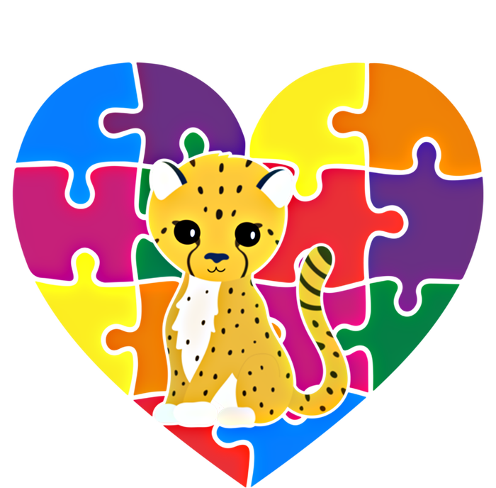 Autism Awareness Cheetahs Heart ValentineS Day Puzzle Piece Funny Gift Striped Beanie with Solid Band