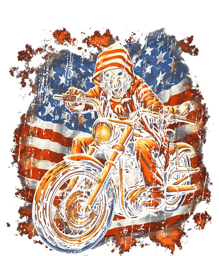 Us Flag Motorcycle Skeleton Biker T-Shirt