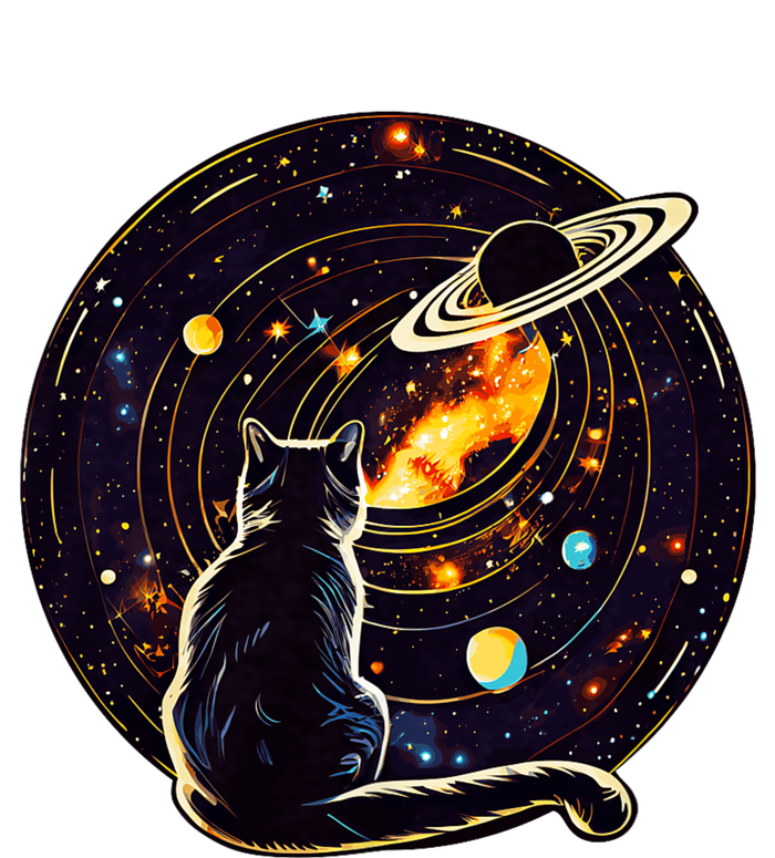 Cat Staring At Planet Saturn Cat Dad Cat Lover T-Shirt