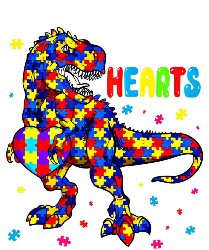 I Steal Hearts Trex Dinosaur Autism Awareness Cute Gift Stripe Pom Pom Beanie