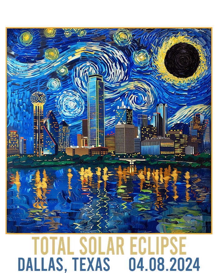 Dallas Texas Skyline Artistic Total Solar Eclipse 2024 T-Shirt