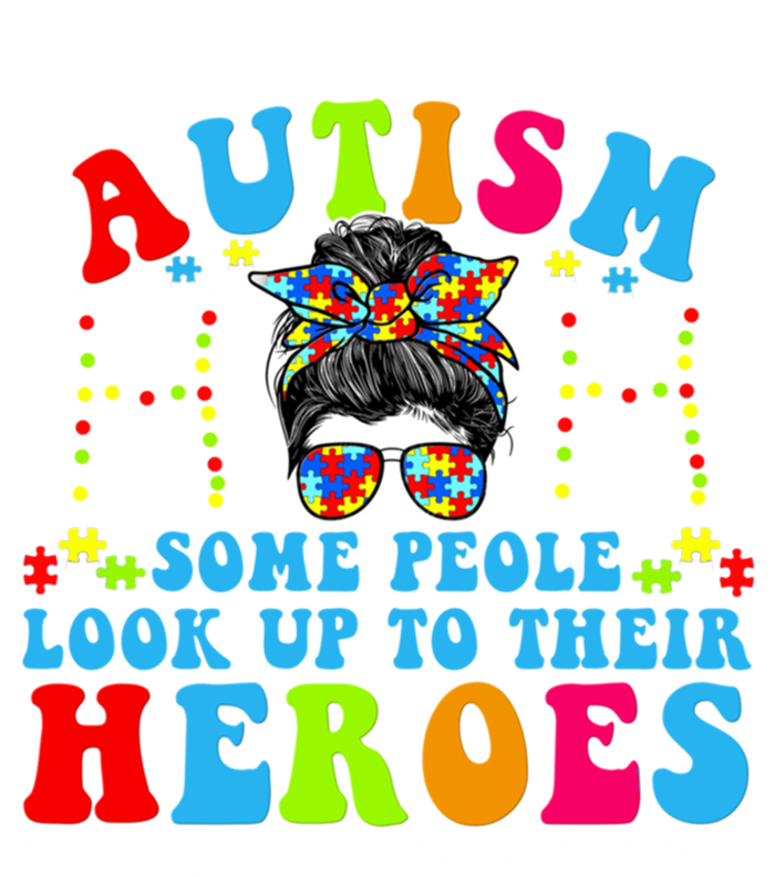 Autism Mom Raising Hero Groovy Messy Bun Autism Awareness Gift T-Shirt