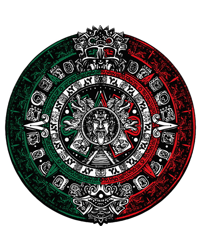 Aztec Calendar Azteca Sun Stone Mexico Flag T-Shirt