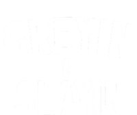 Greyin And Slayin Funny Graying And Slaying Workout Gym Girl Sustainable Knit Beanie