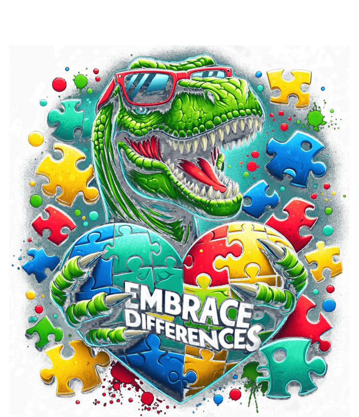 Autism Embrace Differences Dinosaur Trex Puzzle Gift Tank Top