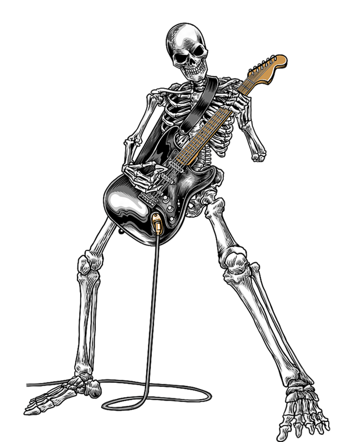 Skeleton Playing Guitar Rock And Roll Graphic Band V-Neck T-Shirt