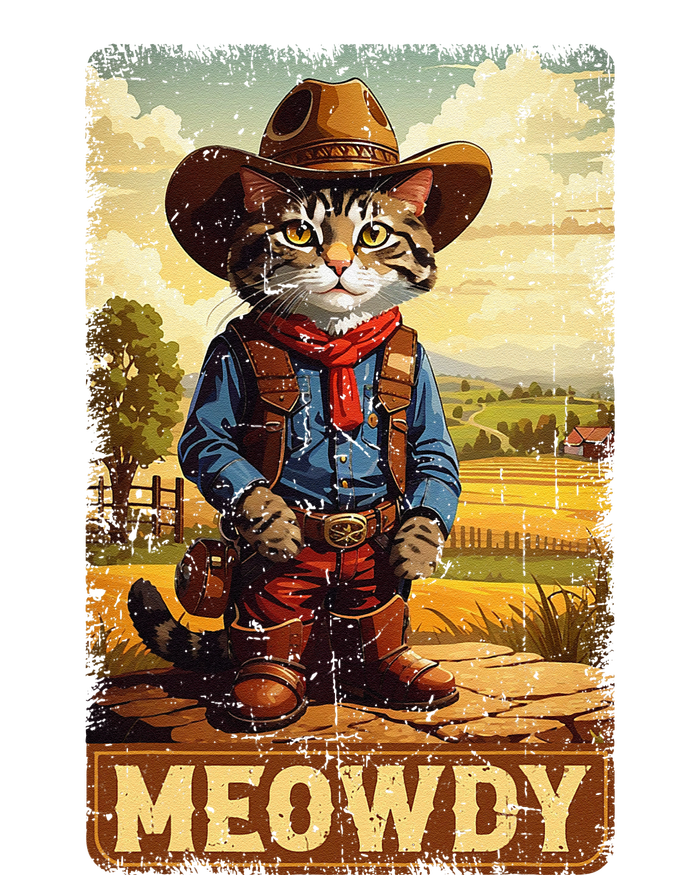 Meowdy Funny Country Side Cat Hat Vintage Cowboy Cat T-Shirt