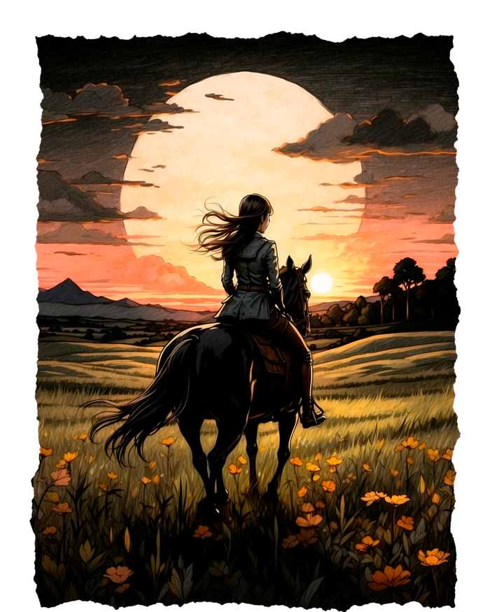 Wild West Sunset Rider Girl T-Shirt