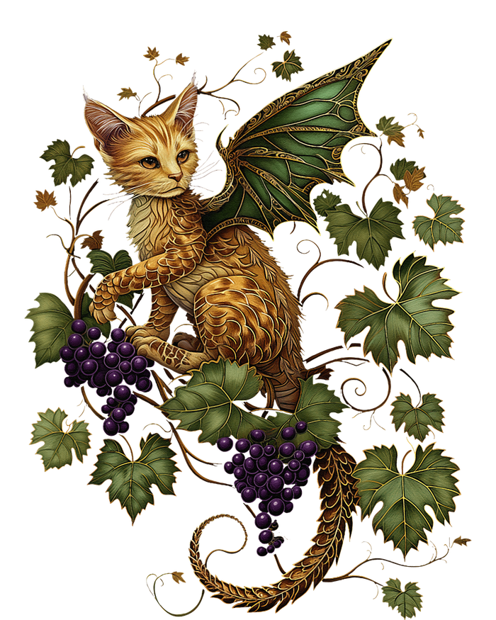 Mystical Orange Tabby Dragon Cat Fae With Grapevines T-Shirt