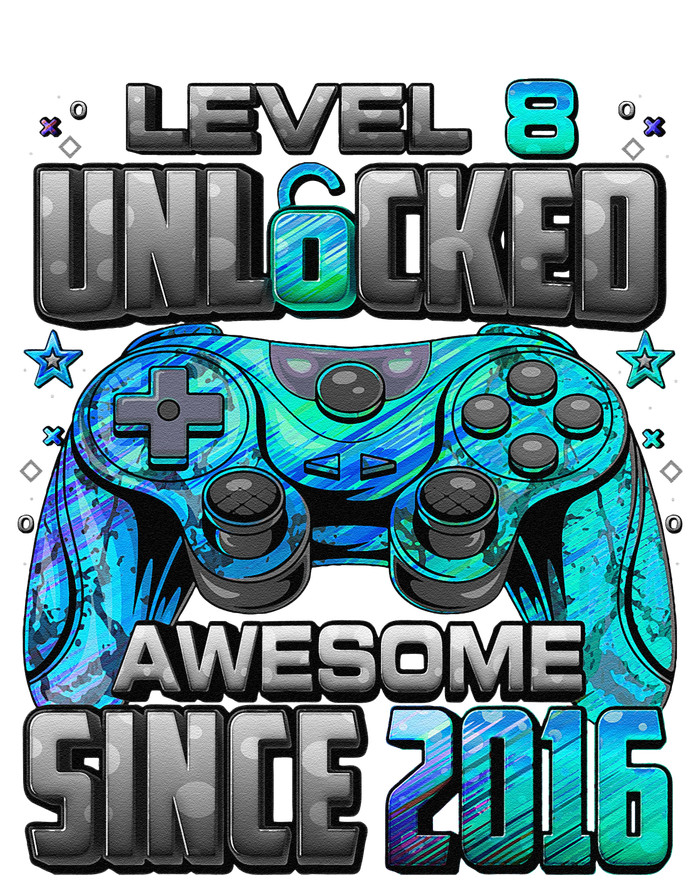 Level 8 Unlocked Awesome Since 2016 8th Birthday Gaming T-Shirt