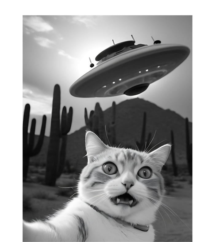 Funny Cat Selfie With A Ufo Women's T-Shirt