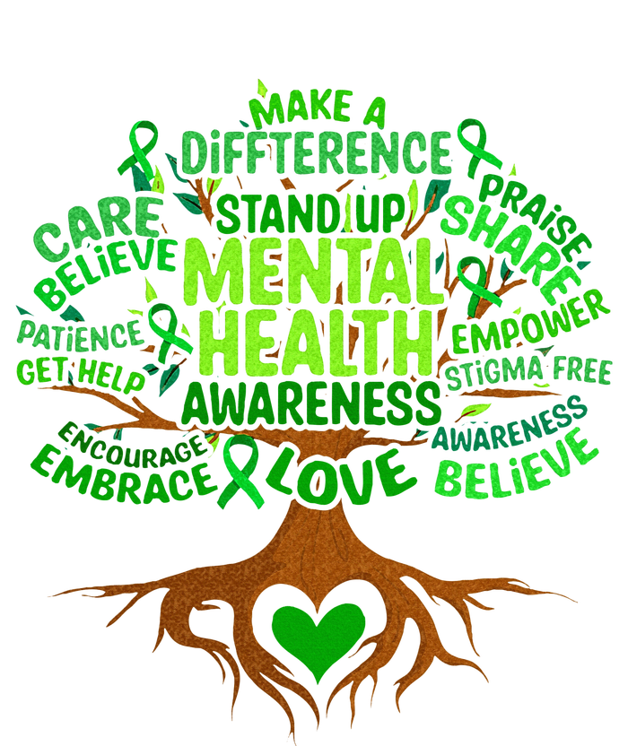 Mental Health Awareness Tree Grreen Ribbon T-Shirt