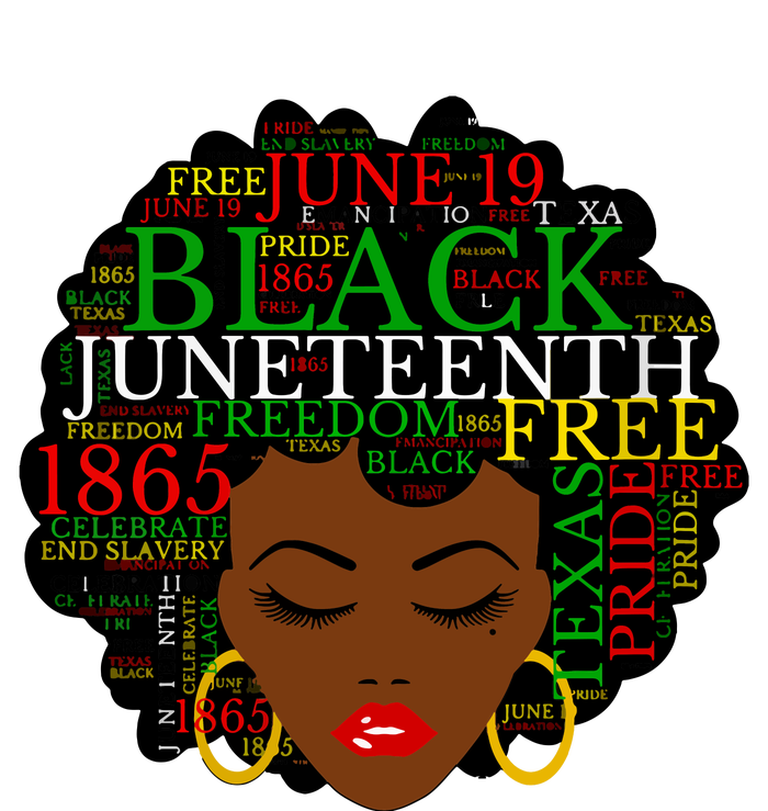 Juneteenth Melanin Black Women Natural Hair Afro Word Art Vneck T-Shirt