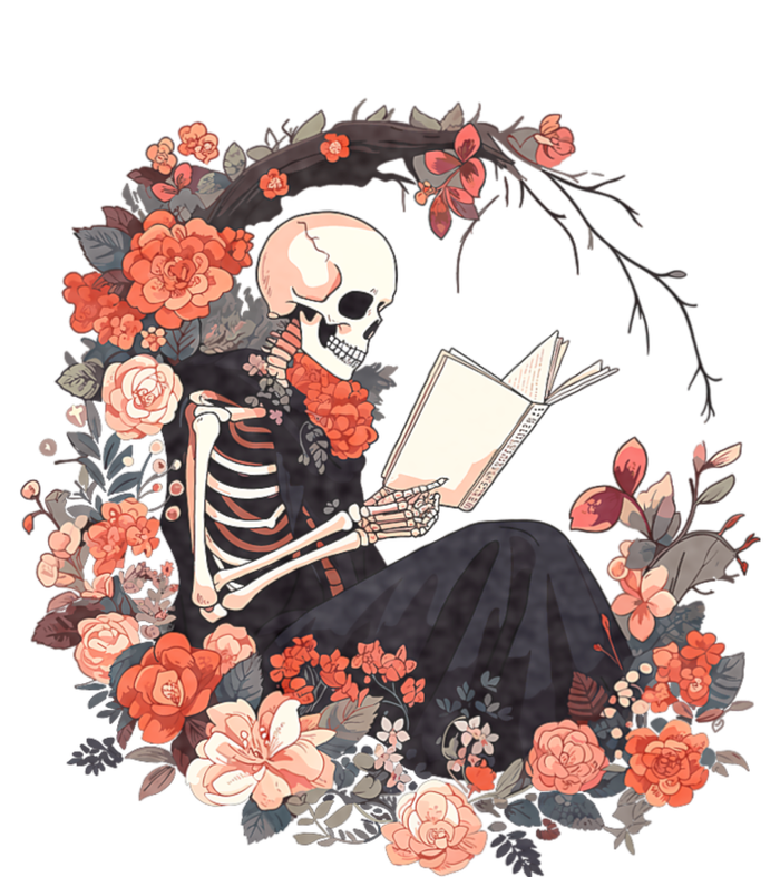 Skeleton Reading Book Lover Floral Flowers Bookish Bookworm Ladies Long Sleeve Shirt