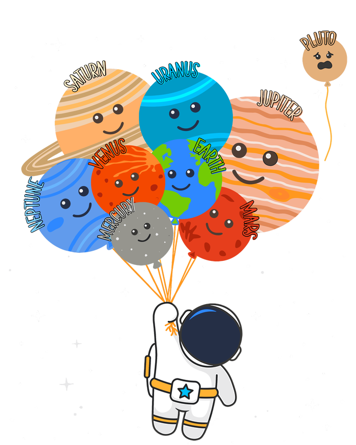 Funny Solar System Astronaut Holding Planet Balloons Pluto T-Shirt