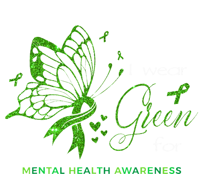 I Wear Green For Mental Health Awareness Butterfly Ribbon T-Shirt