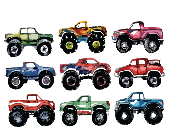 Retro Monster Trucks In A Row Big Trucks Canvas