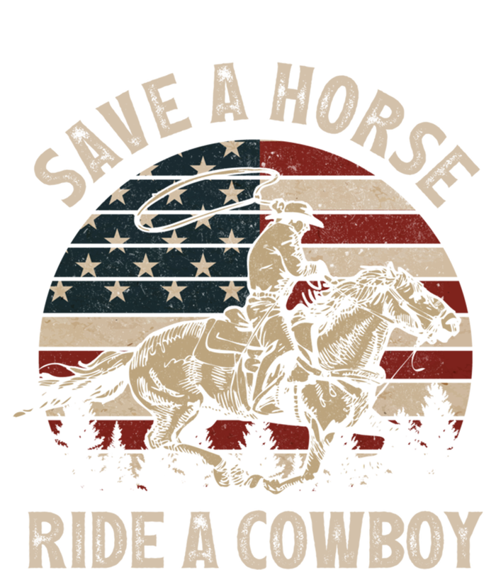 Retro Save A Horse Ride A Cow Riding Horse Rodeo Usa Flag Gift Women's V-Neck T-Shirt