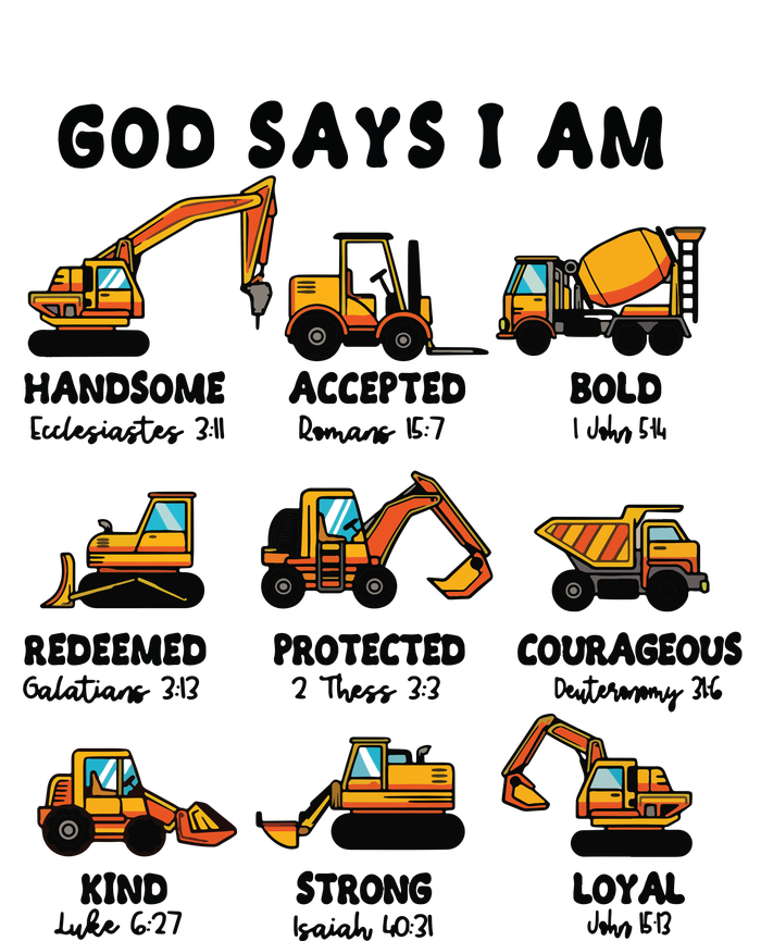 God Says I Am... Construction Trucks Bible Verses Kids Hoodie