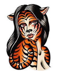 Tiger Girl Pretty Girl Bengal Tiger Traditional Tattoo Flash Sustainable Beanie