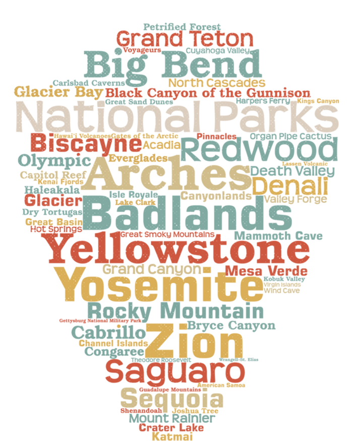 National Parks List Word Cloud Camping Hiking Gift Premium T-Shirt