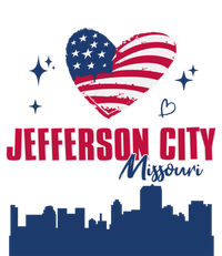 Jefferson City Missouri Skyline American Flag Heart Gift Women's Long Sleeve Flannel Pajama Set 