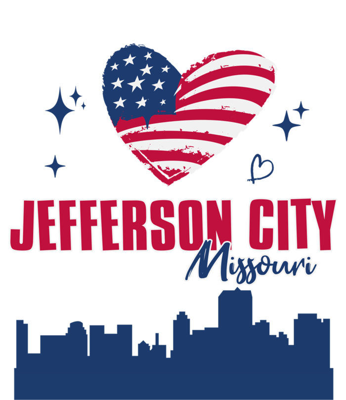 Jefferson City Missouri Skyline American Flag Heart Gift Women's Long Sleeve Flannel Pajama Set 