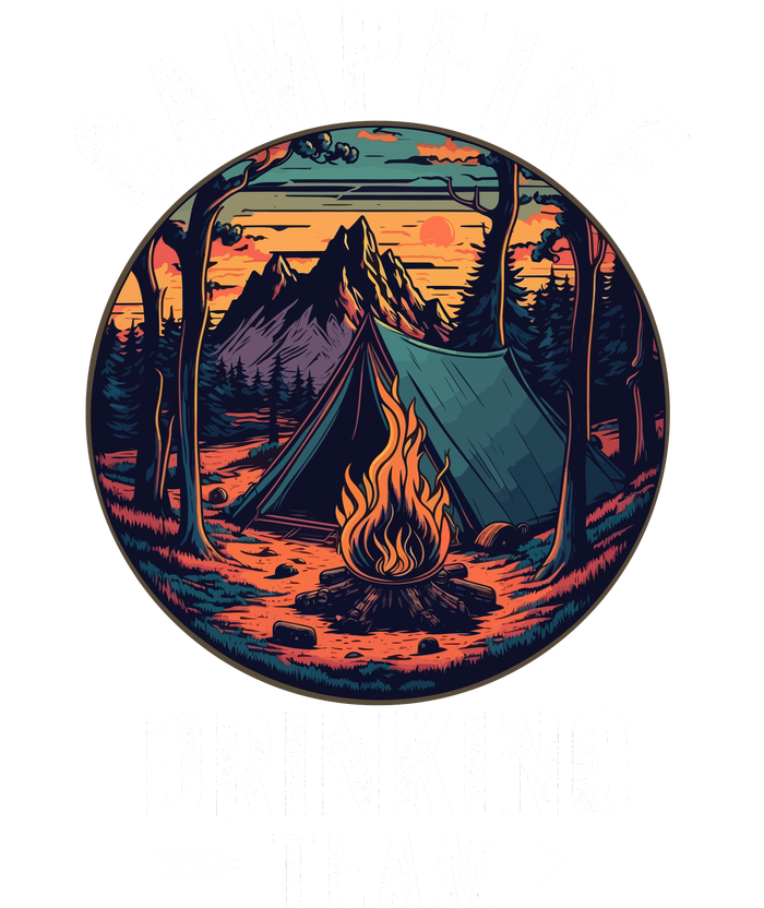 Campfire Drinking Team Outdoors Bonfire Camp Fire Nature Lover Funny Camping Dry Zone Grid Polo