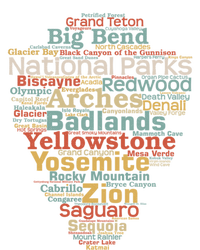 National Parks List Word Cloud Camping Hiking Funny Gift Women's Tri-Blend 3/4-Sleeve Raglan Shirt