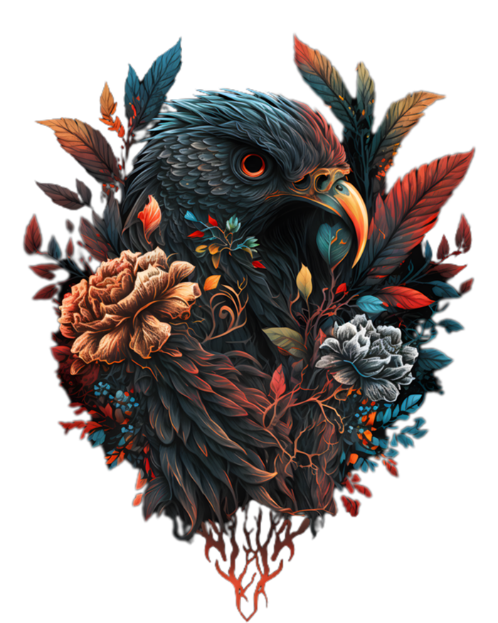 Autumn Hawk With Flowers Tattoo Love Design Gift Poster