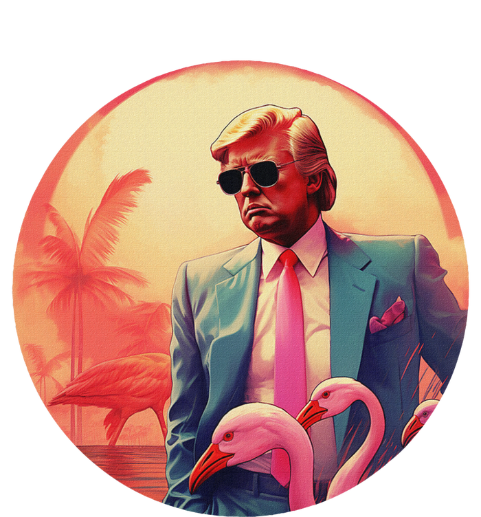 Trump Vice Style Sunglasses And Flamingos In Miami V-Neck T-Shirt