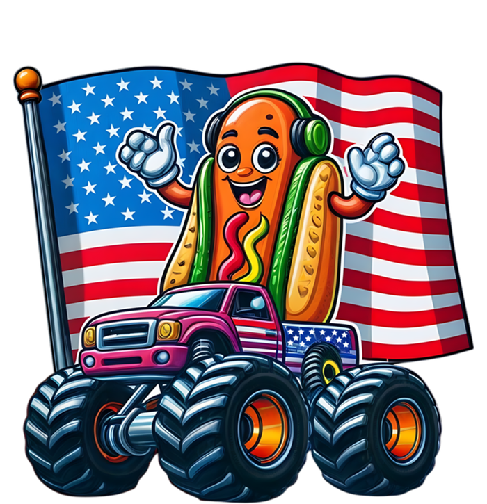 Funny Hotdog Monster Truck 4th Of July American Flag Gift Tall Long Sleeve T-Shirt