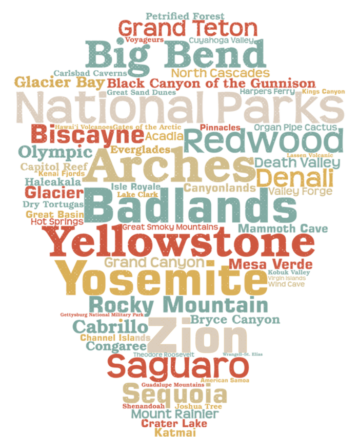 Funny National Parks List Word Cloud Camping Hiking Gift Womens Cotton Relaxed Long Sleeve T-Shirt