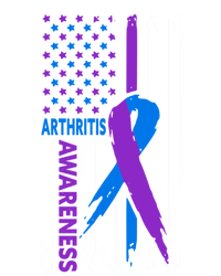 Arthritis Awareness Month Purple And Blue Ribbon American Flag Funny Gift Women's V-Neck T-Shirt