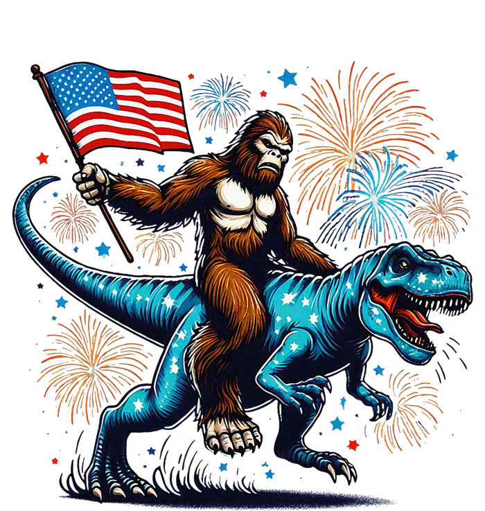 Bigfoot Fireworks Riding A Trex With Usa Flag T-Shirt