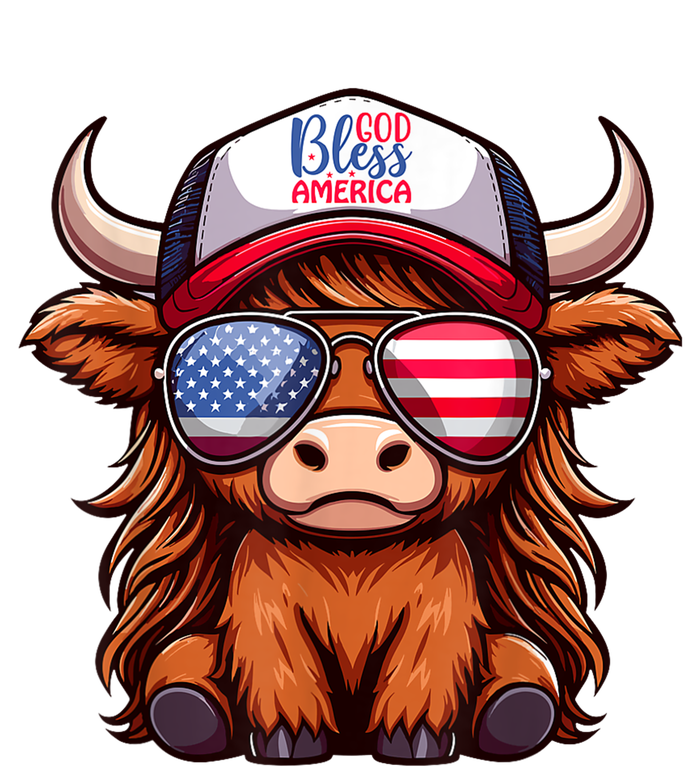 Cute Highland Cow Glasses God Bless America 4th Of July Christian Gift T-Shirt