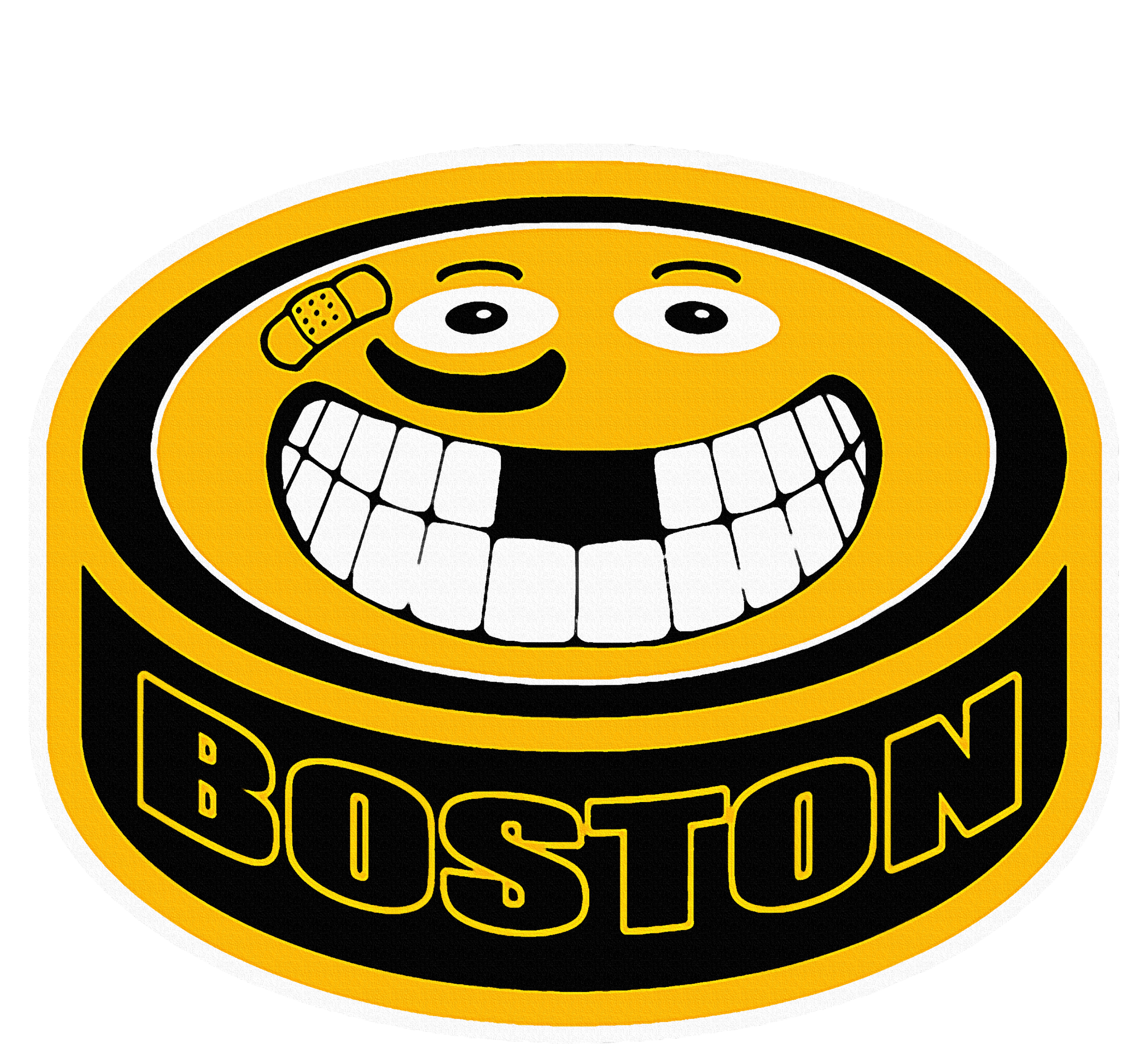 Hockey Boston Mass. Funny Puck Smile Face Flat Bill Trucker Hat