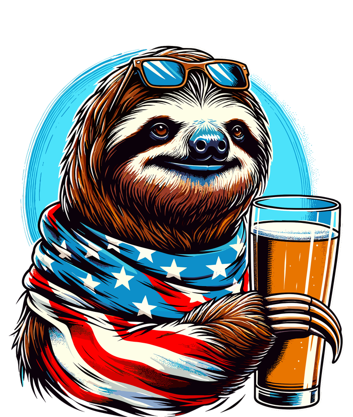 Sloth Holding Beer Usa Flag T-Shirt