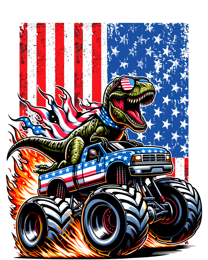 Trex Riding American Monster Truck Usa Flag Ladies Long Sleeve Shirt