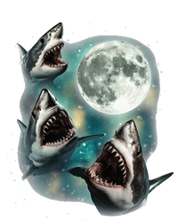 Three Shark Moon 3 Great Whites Howling Wolfs Moon T-Shirt