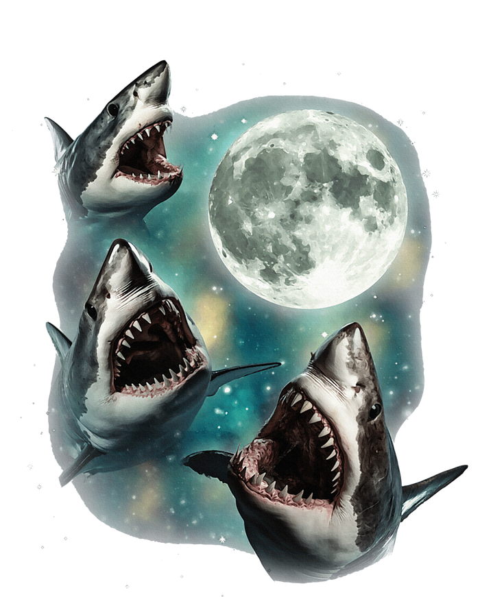 Three Shark Moon 3 Great Whites Howling Wolfs Moon T-Shirt