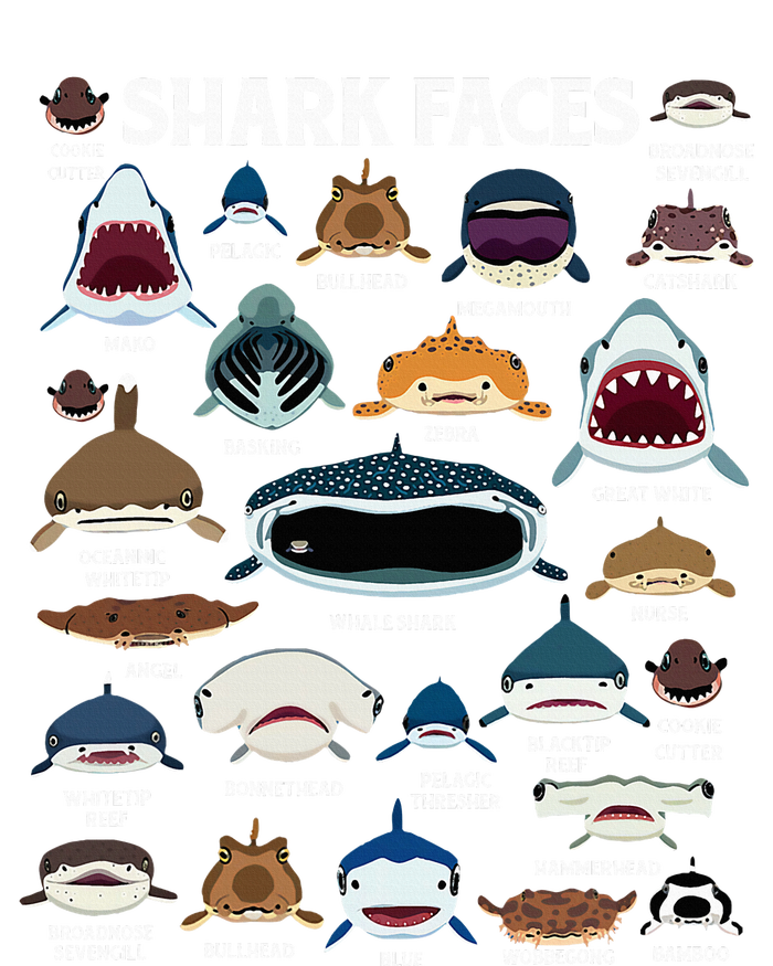 Types Of Sharks Faces Identification Birthday School T-Shirt