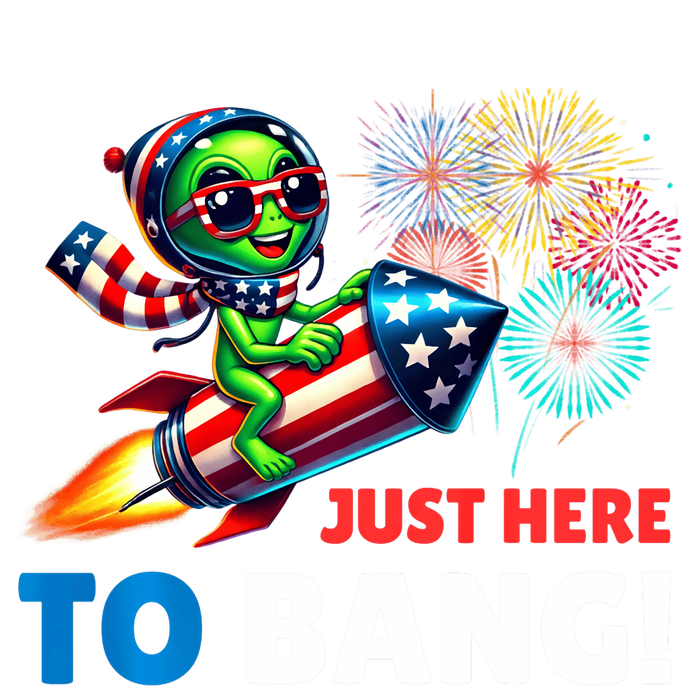 Alien Just Here To Bang Alien Riding A Rocket Fireworks Ufo T-Shirt