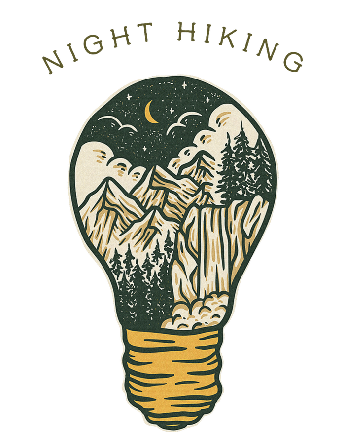 Night Hiking Mountain And Night Sky Graphic Design Pom Pom 12in Knit Beanie