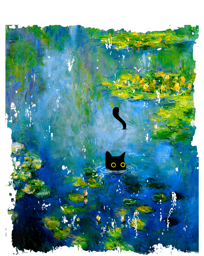 Black Cat Monets Waterlily Painting Art Cat Magnet