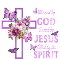 Blessed By God Saved By Jesus Purple Floral Cross Christian Kids T-Shirt