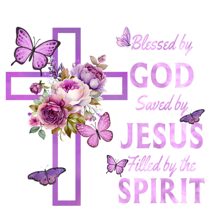 Blessed By God Saved By Jesus Purple Floral Cross Christian Kids T-Shirt