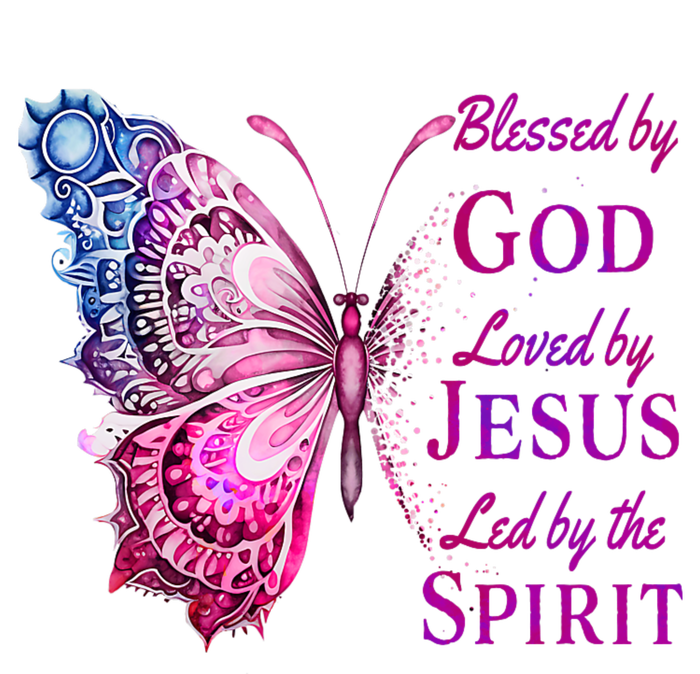 Blessed By God Loved By Jesus Pink Butterfly Christian Women’s Perfect Tri Rocker Tank